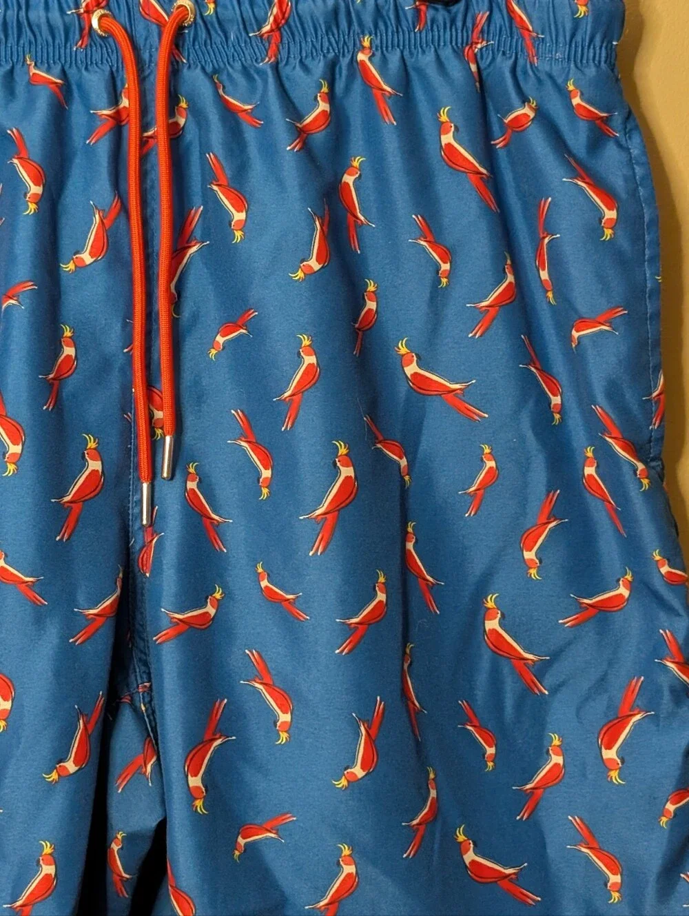 Lands' End Men's Blue Swim shorts Trunks Parrot Bird Print tropical size Large